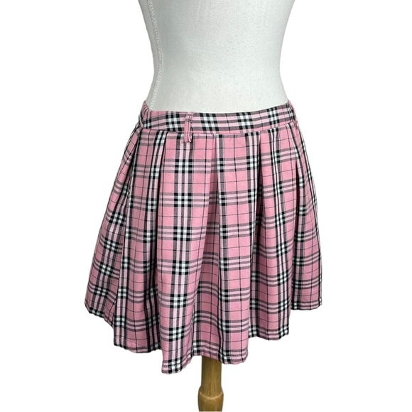 Unbranded Pink Plaid Pastel Dark Academia School Girl Pleated Mini Skirt Barbie - Picture 3 of 6
